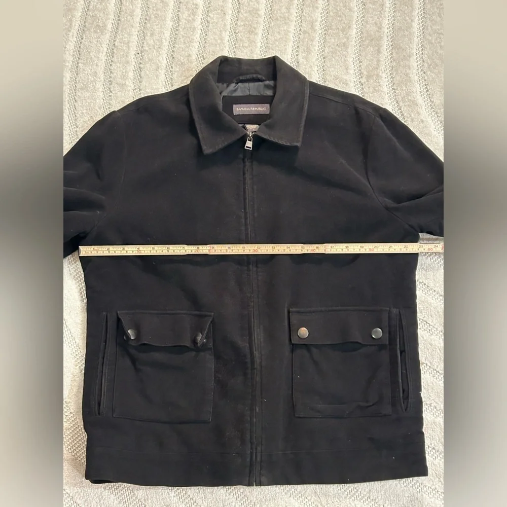 Vintage Banana Republic Men’s Collared Bomber Zip-up Jacket in Black - L